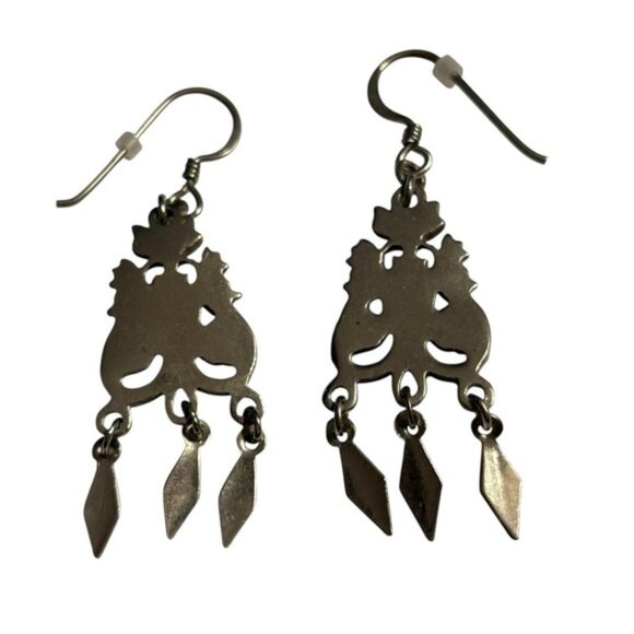 Abalone Shell Earrings Pot Metal Silver Tone Southwestern VTG Dangle Drop Ornate - Picture 9 of 10